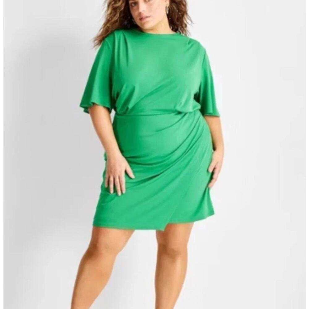 NEW womans future collective green ruched above knee dress size M